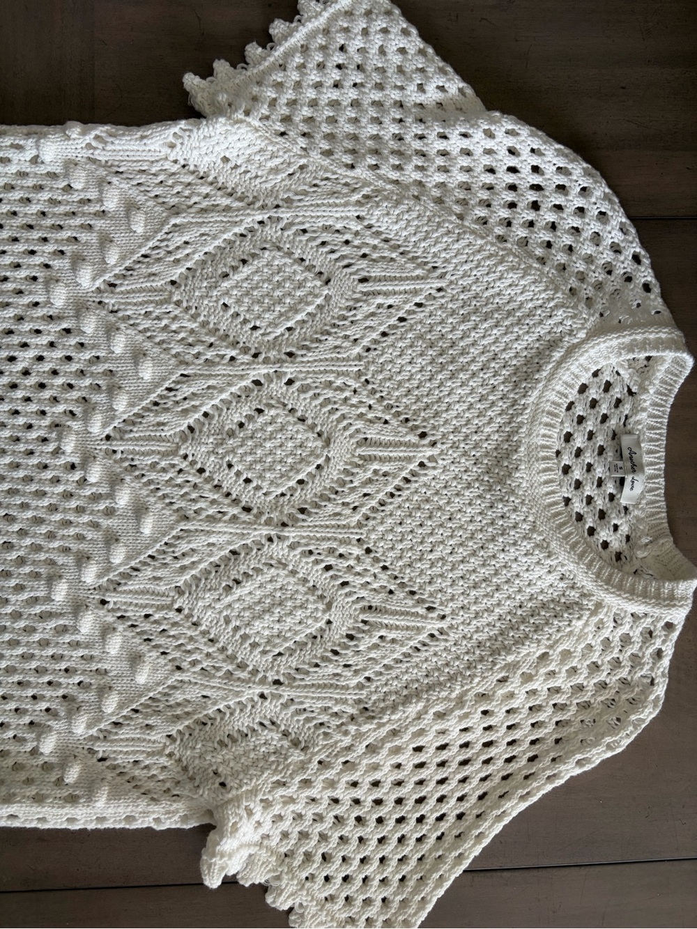 Another Love Ivory Openwork Crochet Knit Short Sleeve Top